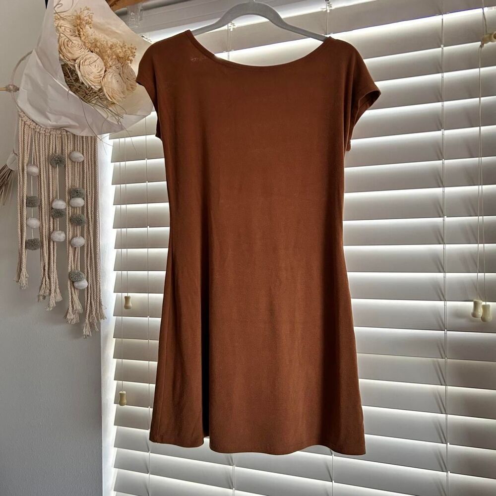 Free People  Brown Open Back Bodycon Mini Dress basics Minimalist Size M